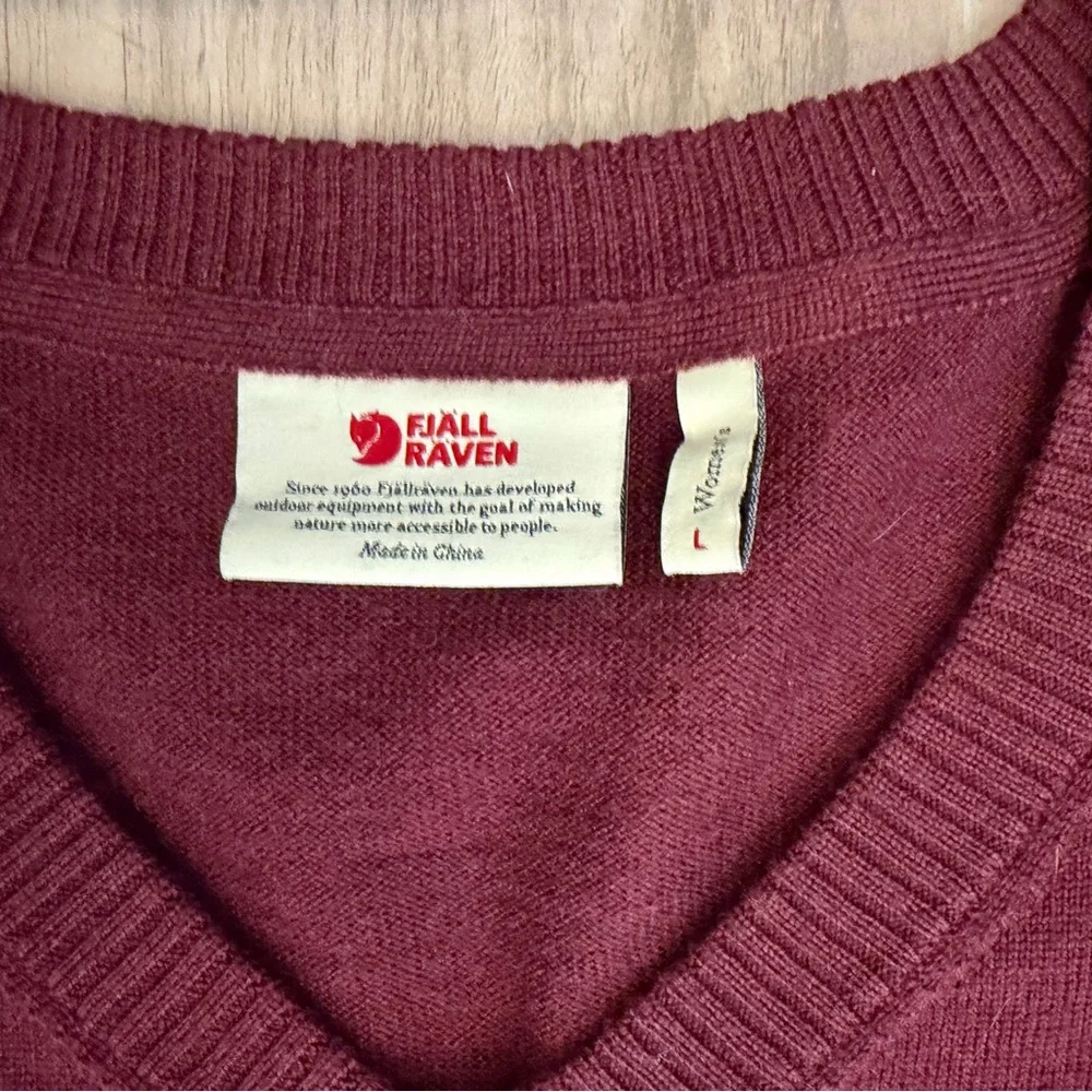 Fjallraven Women's V-Neck Maroon Sweater - Picture 2 of 7